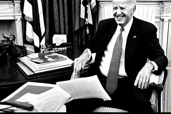 Image similar to “ very photorealistic photo of rod sterling and joe biden in the oval office, image is black and white, award - winning details ”