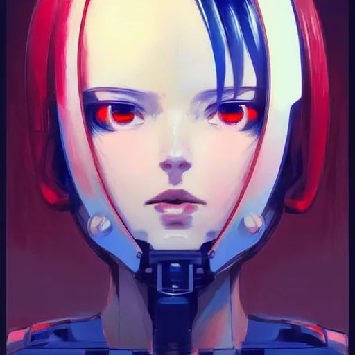 Image similar to A beautiful cyborg woman with big and cute red eyes || VERY ANIME, fine-face, realistic shaded perfect face, fine details. Anime. realistic shaded lighting poster by Ilya Kuvshinov katsuhiro otomo ghost-in-the-shell, magali villeneuve, artgerm, Jeremy Lipkin and Michael Garmash, Rob Rey and Kentarõ Miura style, trending on art station