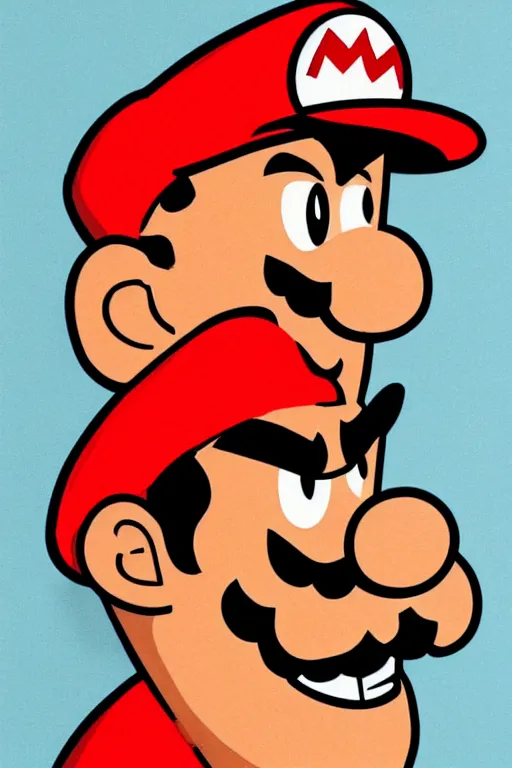 Image similar to lanky, skinny, tall, exaggerated caricature of super mario, gritty, extreme proportions