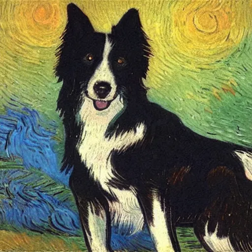 Image similar to Painting of a Border Collie by van Gogh