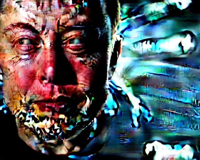 Image similar to 2 8 mm closeup portrait of elon musk top fragging in his live action video game, pipes, wires, dramatic lighting, octane, blue lights, lens flare, industrial, dirty, trending on artstation, golden ratio, h. r. giger, mist, action, volumetric lighting