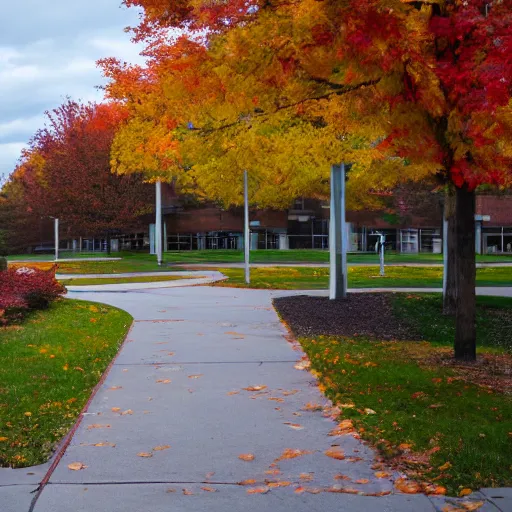 Prompt: Binghamton University campus in the fall