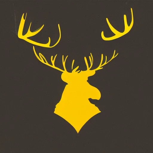 Image similar to a yellow moose with maple leaf antlers looking to the side logo, black background, logo