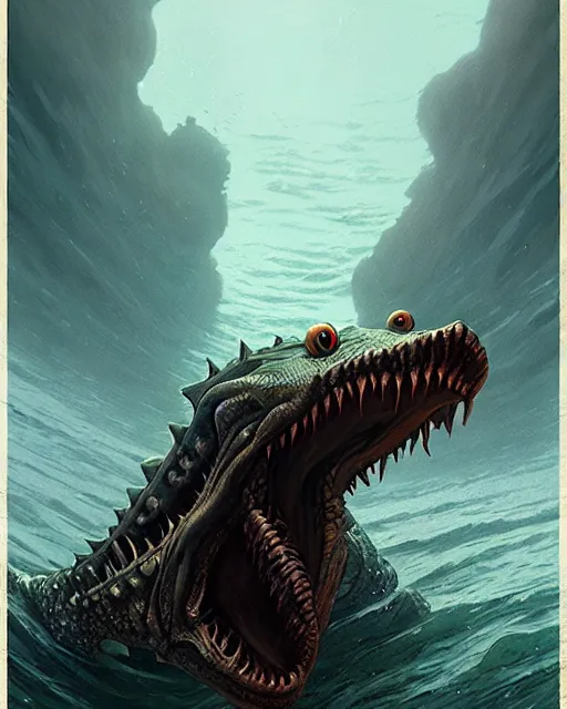 Prompt: anthropomorphic sea monster | | terrifying, realistic shaded, fine details, realistic shaded lighting poster by greg rutkowski, diego gisbert llorens, magali villeneuve, artgerm, jeremy lipkin and rob rey