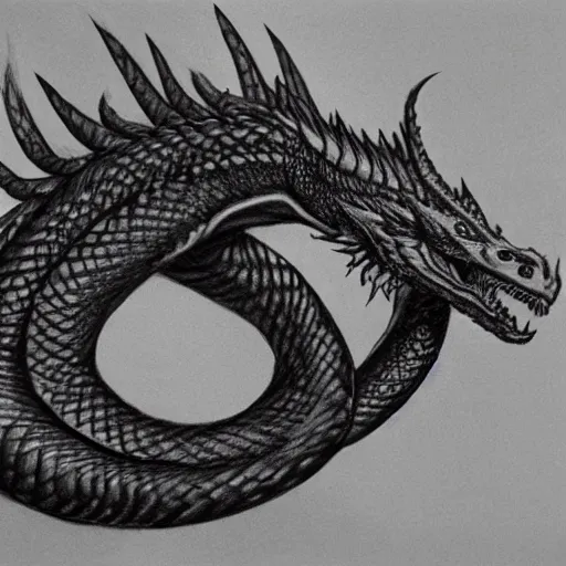 Prompt: pencil drawing of a realistic serpentine dragon