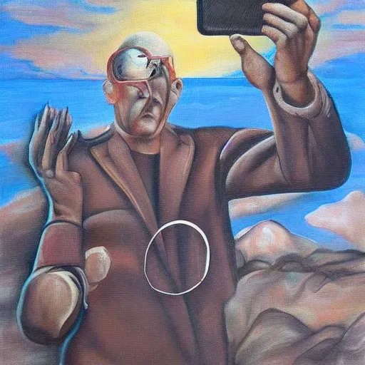 Prompt: selfie at the end of time, surrealist painting