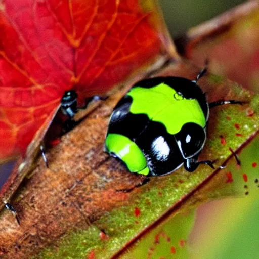 Prompt: cute ladybug crawling on a maple leaf, concept art, illustrated, highly detailed, high quality, bright colors, optimistic,