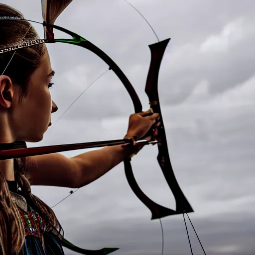 Image similar to photography of archery girl, bow hunting women, archerty with bow and arrows, uhd 8 k, highly detailed, very realistic