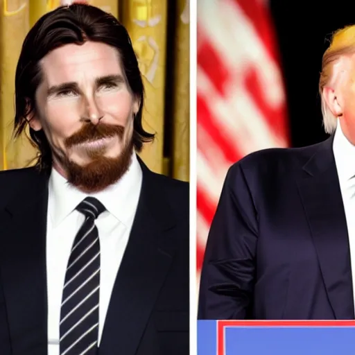 Image similar to christian bale with Donald Trump's hair as Donald Trump