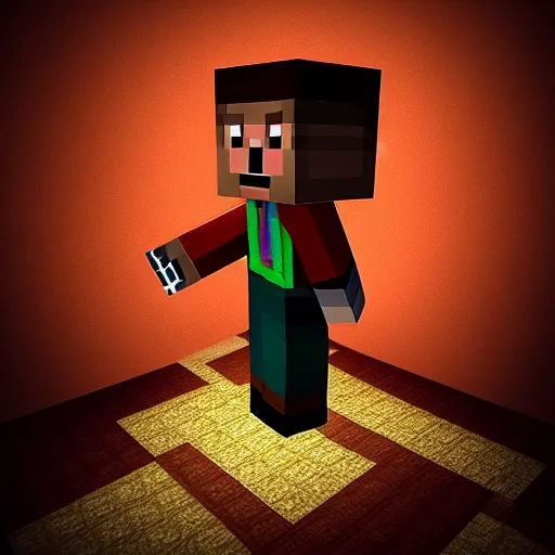 Prompt: Steve from Minecraft, Steve is falling into the dark eldritch void, chiaroscuro, dramatic lighting