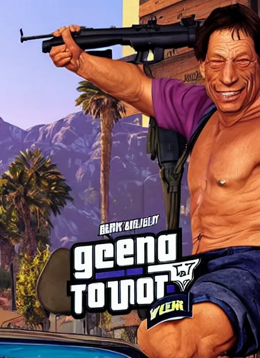 Image similar to jim varney as gta 5 cover art