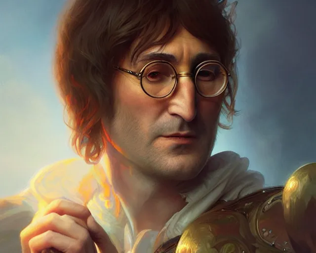 Prompt: john lennon, 8 k, deep focus, d & d, fantasy, intricate, elegant, highly detailed, digital painting, artstation, concept art, matte, sharp focus, illustration, hearthstone, art by artgerm and greg rutkowski and alphonse mucha