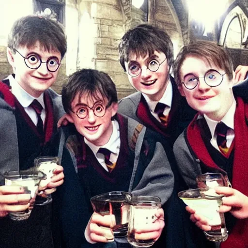 Prompt: harry potter drinking with the lads