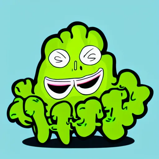 Image similar to a dancing broccoli, he is very happy, children illustration