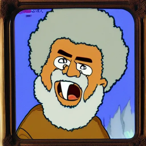 Image similar to angry bob ross screaming at his tablet