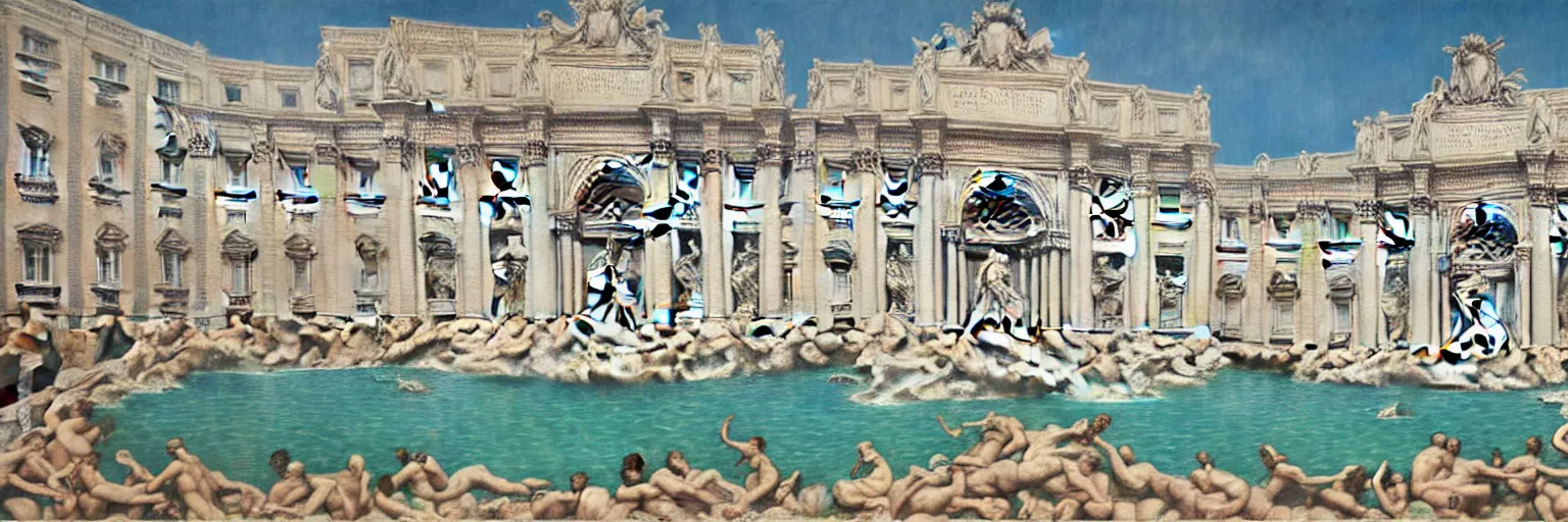 Prompt: trevi fountain oil painting magritte