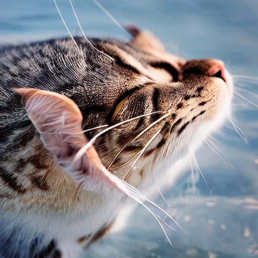 Prompt: a high - quality photo of a cat - fish, furry, whiskers, water