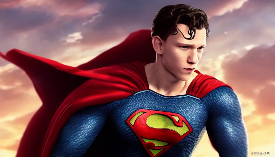 Image similar to Tom Holland is Superman, hyperdetailed, artstation, cgsociety, 8k