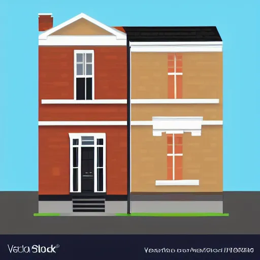 Image similar to an illustration of an English terraced house in a modern flat design style with line elements