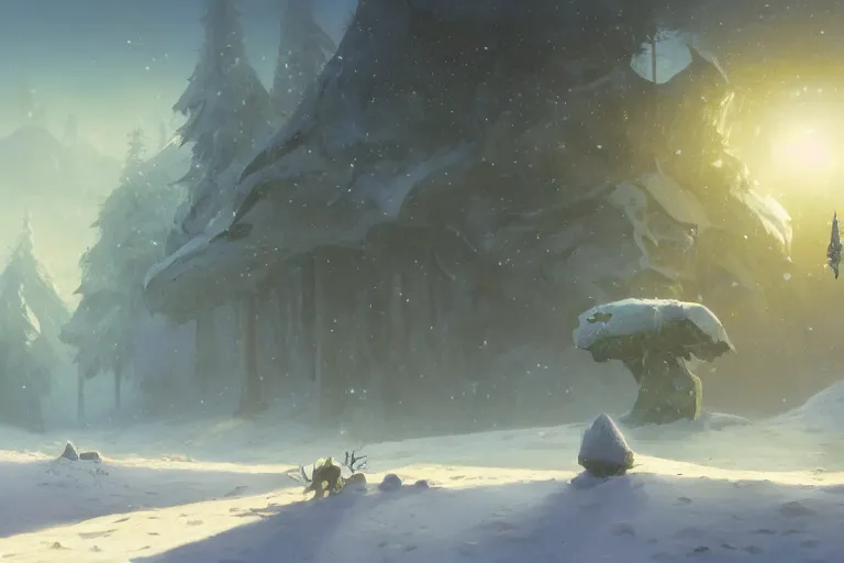 Prompt: a magical animation from a video game of a coin hovering over a winter landscape, by greg rutkowski and frank frazetta and peter mohrbacher and william blake and dan mumford, volumetric lighting, cinematic lighting, insanely detailed, intricate, artstation, cgsociety, painted by Simon Stalenhag, concept art, illustration, sharp focus