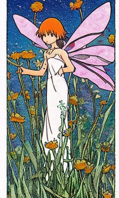 Image similar to fairy floral tarot card by Hayao miyazaki