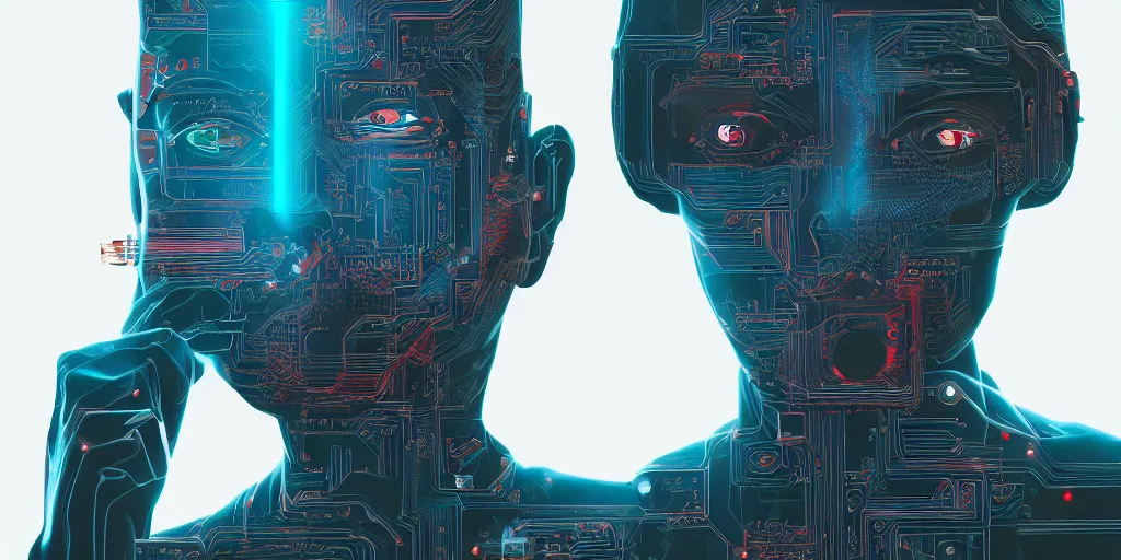 Image similar to portrait of computer & circuits, computer virusm, 8 k, by tristan eaton, trending on deviantart, face enhance, hyper detailed, minimalist, super detailed, cinematic, unreal engine, octane render, chalk texture on canvas