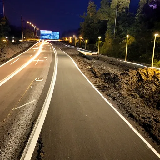 Prompt: road construction at night