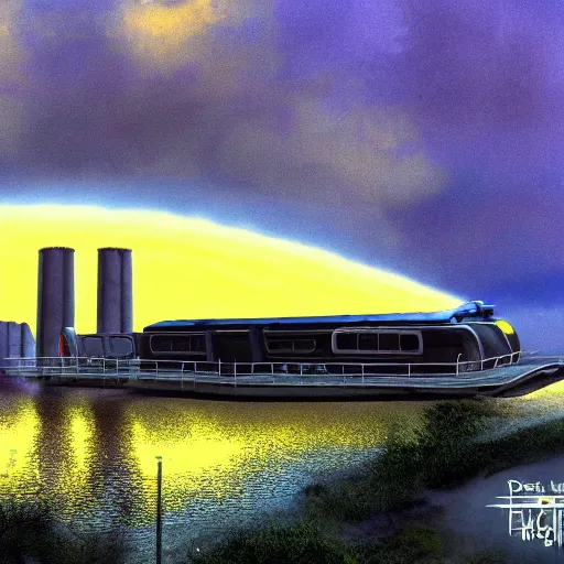 Image similar to post - apocalyptic epcot center, wasteland, submerged, monorail, abandoned, wet, swamp, swamp gas, nuclear fallout, yellow mist, yellow sky, dark clouds, walt disney world, highly detailed, intricate, 8 k