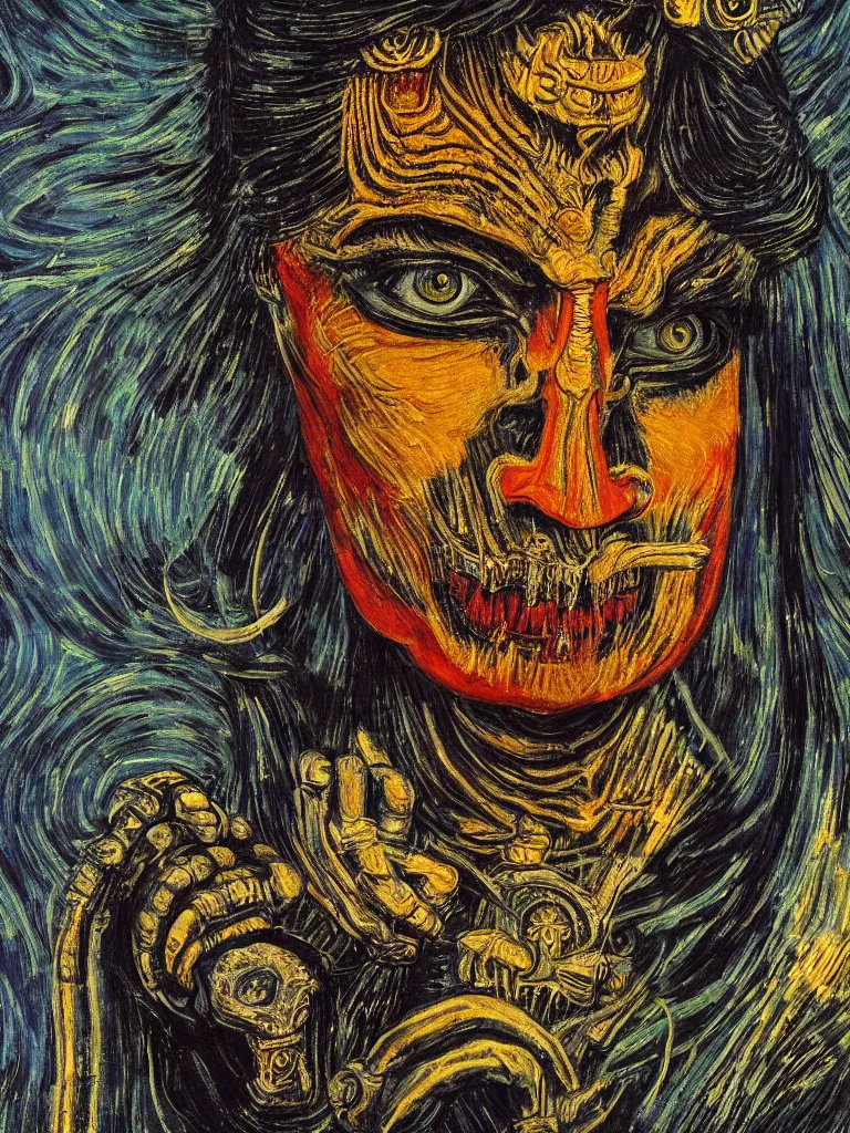 Prompt: maha kali photo 5 0 mm detailed hdr portrait, giger, van gogh