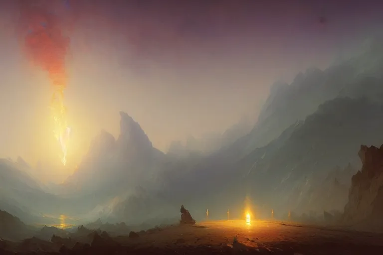 Prompt: a beautiful oil painting landscape on an alien planet with death, large death exploding, by ivan aivazovsky, randy gallegos and jc leyendecker and craig mullins, moebius and raphael lacoste, concep art wallpaper 4 k, trending on artstation, concept art, cinematic, unreal engine, trending on behance