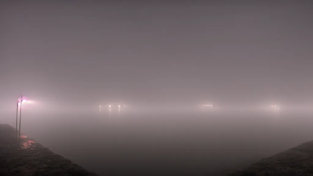 Prompt: photograph of a foggy underwater city at night by henri prestes, 4 k resolution