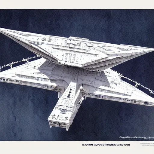 Image similar to design only, white background, symmetry, imperial star destroyer, by jean - baptiste monge