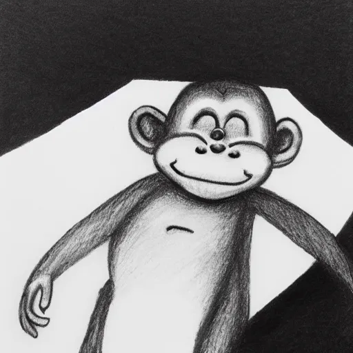 Image similar to happy monkey smiling giving a thumbs up, pencil drawing, dramatic lighting