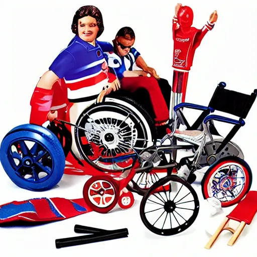 Image similar to evel knievel broken leg play set, wheelchair, crutches, by mattel, for kids, j. c. penny wish book 1 9 8 2