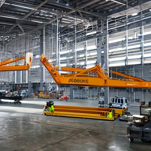 Image similar to futuristic warehouse, automated cranes and belts