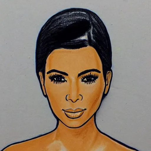 Prompt: Kim Kardashian poorly drawn in wax crayon by a five-year old