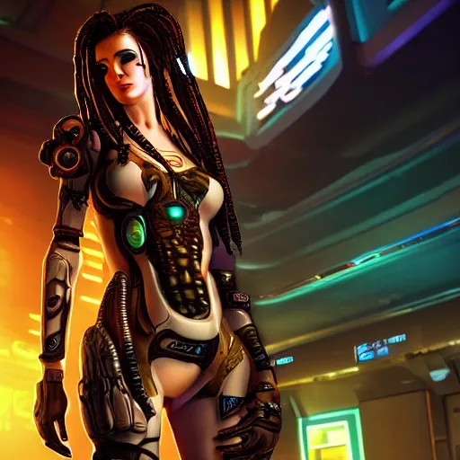 Image similar to high quality portrait of Kerrigan from starcraft in a cyberpunk cyberpunk cyberpunk cafe, realism, 8k, award winning photo