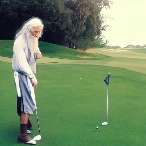 Image similar to photo of gandalf playing golf with frodo