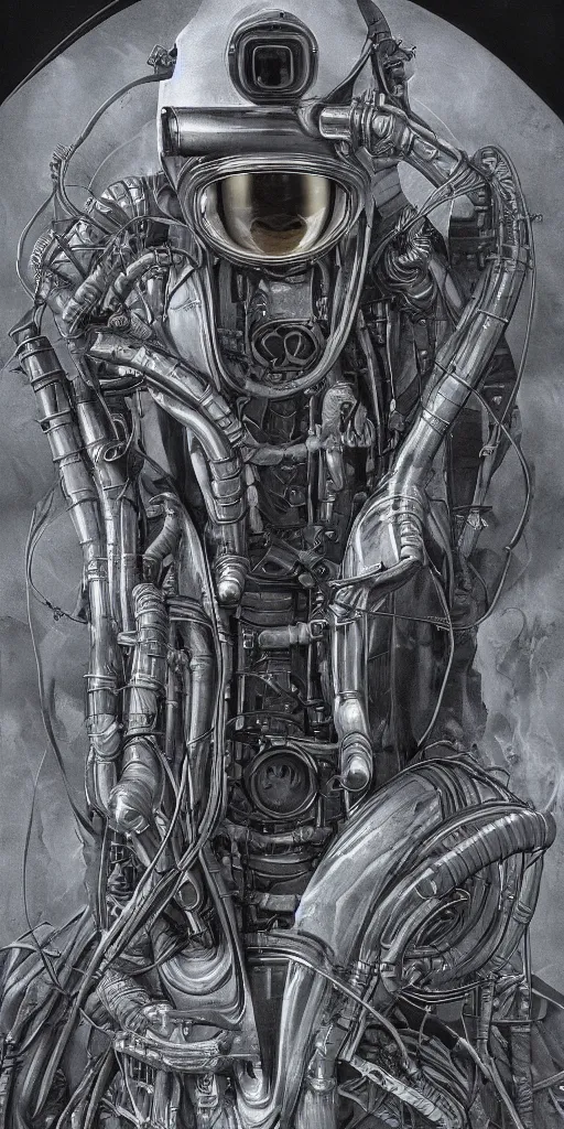 Image similar to eldritch astronaut, by giger, dynamic composition, dramatic lighting, hyperrealistic, ultra detailed, nitro colors