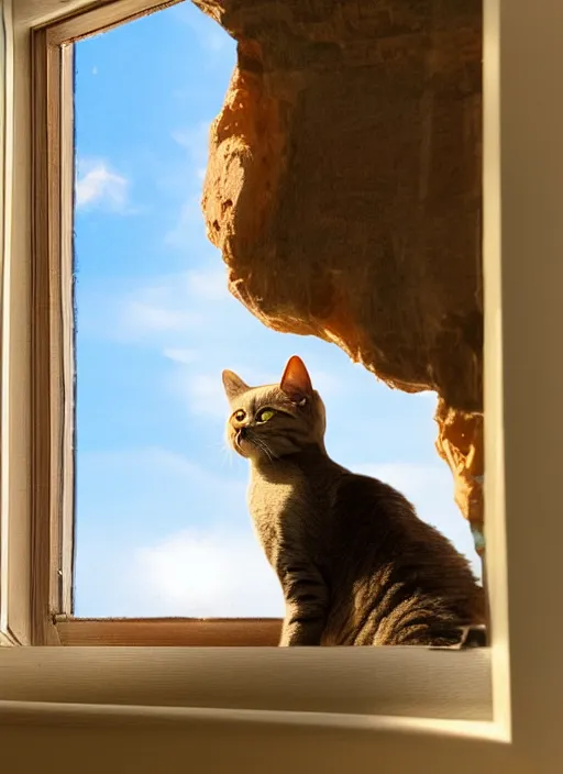 Prompt: cat inside a window watching a martian landscape
