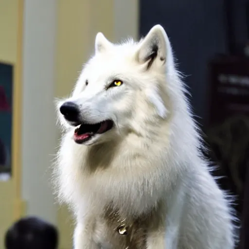 Image similar to a white wolf muppet