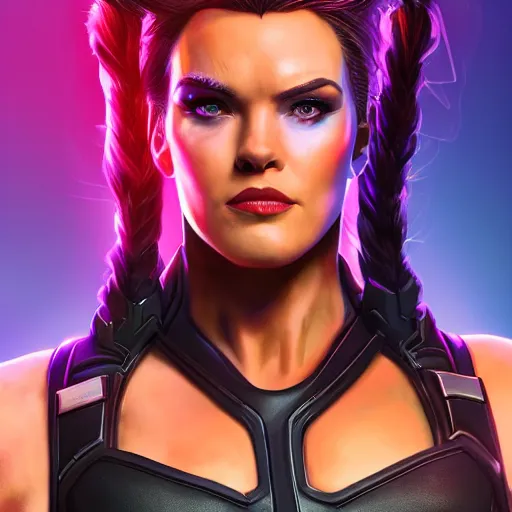 Image similar to a screenshot of arnold schwarzenegger as widowmaker in overwatch, portrait, fantasy, beautiful face, vivid colors, elegant, concept art, sharp focus, digital art, hyper - realistic, 4 k, unreal engine, highly detailed, hd, dramatic lighting by brom, trending on artstation