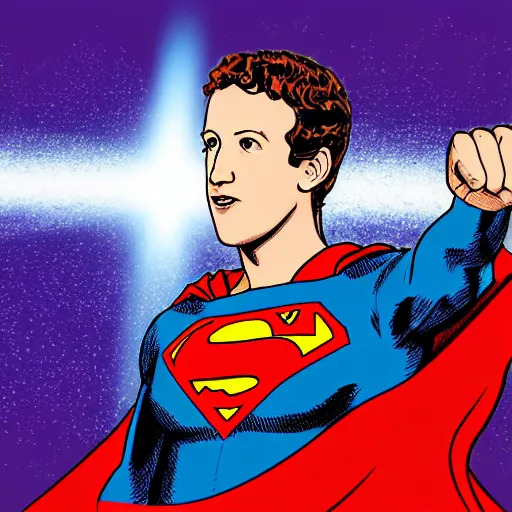 Image similar to mark zuckerberg as a superman with laser beams shooting out of his eyes