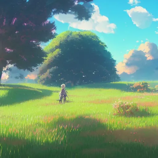 Prompt: pastel landscape of an anime field. clean sharp digital art, environment concept art, by rossdraws, ghibli, breath of the wild, greg rutkowski