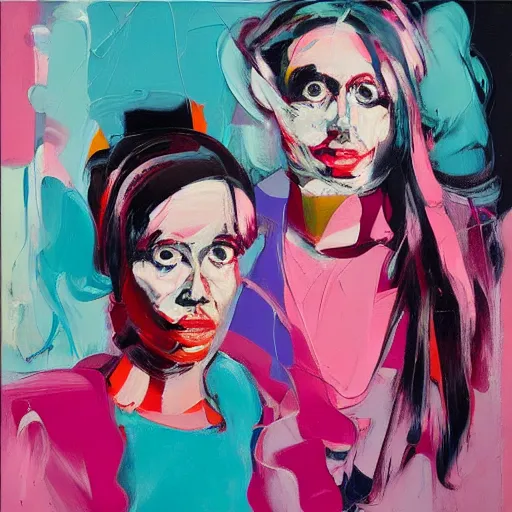 Image similar to a portrait of two beautiful 3 0 year old sisters in a scenic environment by francoise nielly, francis bacon