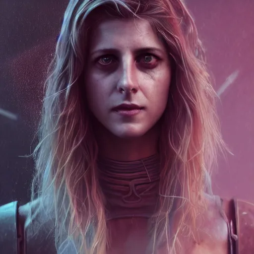 Image similar to melanie laurent portrait, dystopia core, apocalyptic, armor, warrior, dramatic, sharp focus, fiction, neon, fantasy, hyper detailed, digital art, trending in artstation, cinematic lighting, studio quality, smooth render, unreal engine 5 rendered, octane rendered, art style and nixeu and wlop and krenz cushart