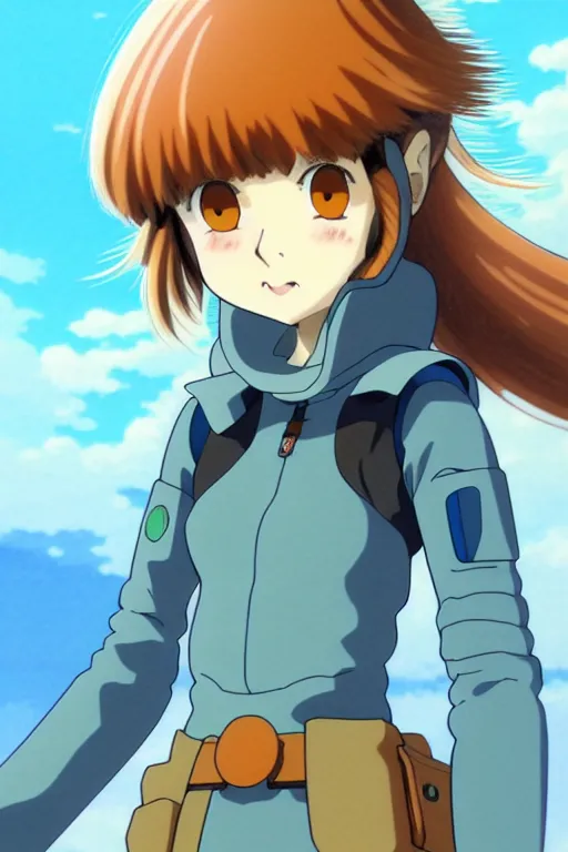 Image similar to anime art full body portrait character nausicaa concept art, anime key visual of elegant young female, short brown hair and large eyes, finely detailed perfect face delicate features directed gaze, sunset in a valley, trending on pixiv fanbox, studio ghibli, extremely high quality artwork by kushart krenz cute sparkling eyes hayao miyazaki