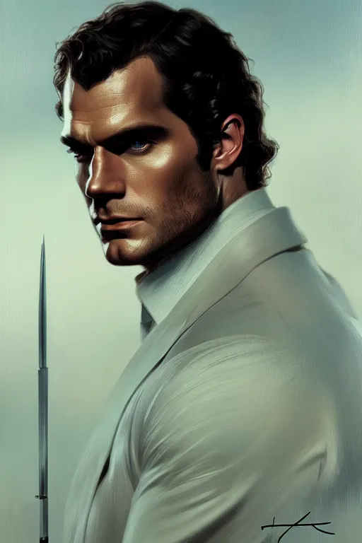 Prompt: portrait of henry cavill as james bond, highly detailed, digital painting, artstation, concept art, cinematic lighting, sharp focus, illustration, art by gaston bussiere and alphonse mucha