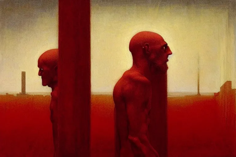 Image similar to only with red, caesar after war, the great deal, a red tiger, in hoc signo vinces, rome in background, an ancient path, in the style of beksinski, part by hopper, part by rodcenko, part by hofbauer, intricate composition, red by caravaggio, insanely quality, highly detailed, masterpiece, red light, artstation