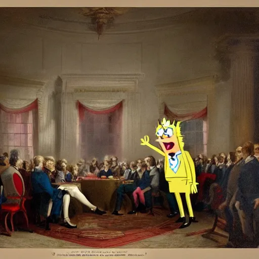 Image similar to spongebob inaugurated as the president, illustrated by john trumbull, trending on artstation, 4 k quality